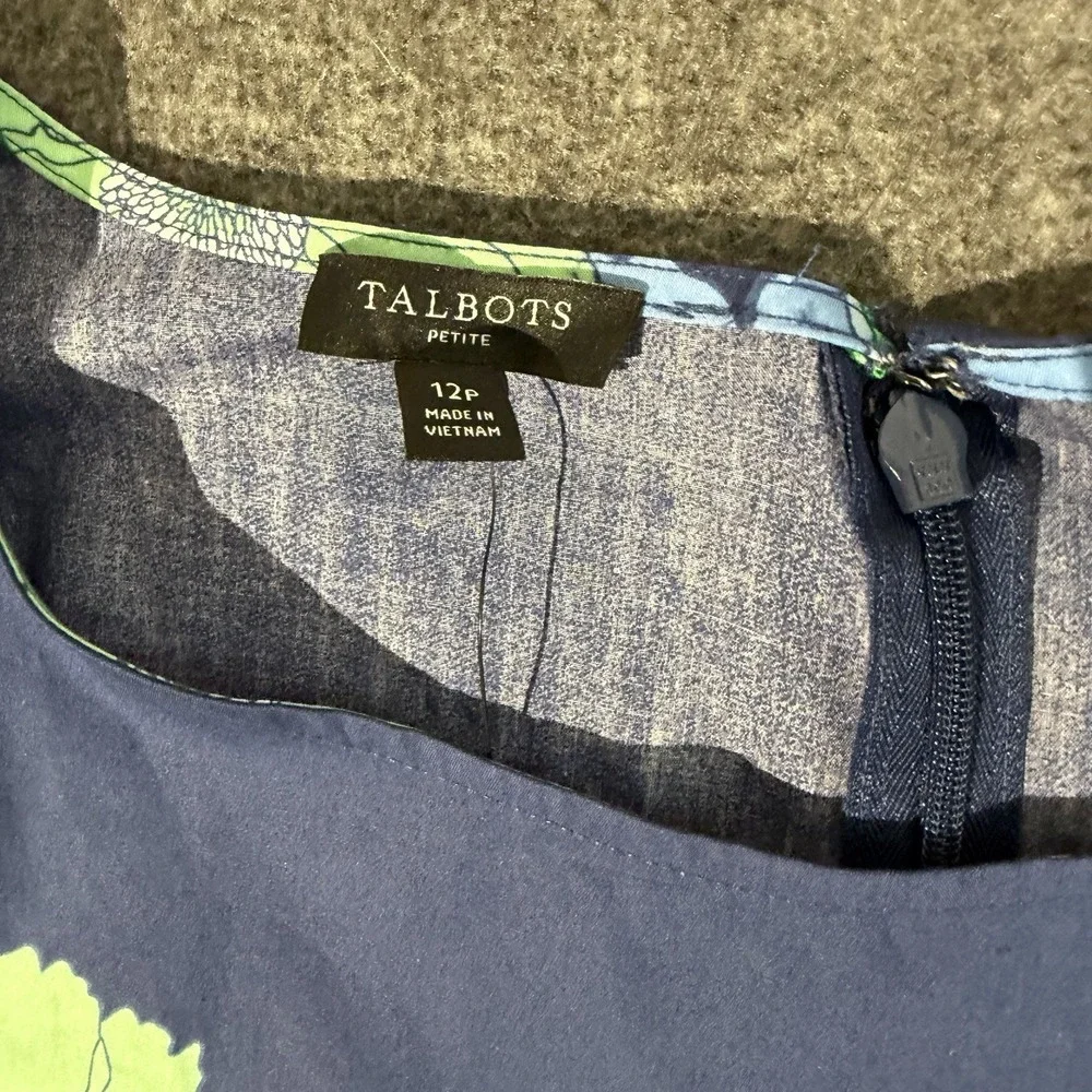 Talbots Modern Poplin Dress - Bold Floral Blue Size 12 Petite
